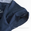 Men's Dark Blue Pockets Short Sleeve Embroidered Shirts